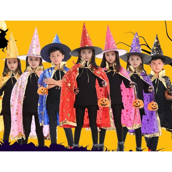 Kids Shining Stars Halloween Cape Kappor Med Krage Trollkarl Lång Cosplay Dräkt Saga Hjälte Finklänning Robe Med Hatt Finklänning Kostym För Chri Purple