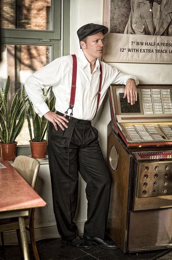 Banned Rockabilly-seler for menn og kvinner, elastiske klips-seler for punkfestival- og bryllupsantrekk, rød, én størrelse