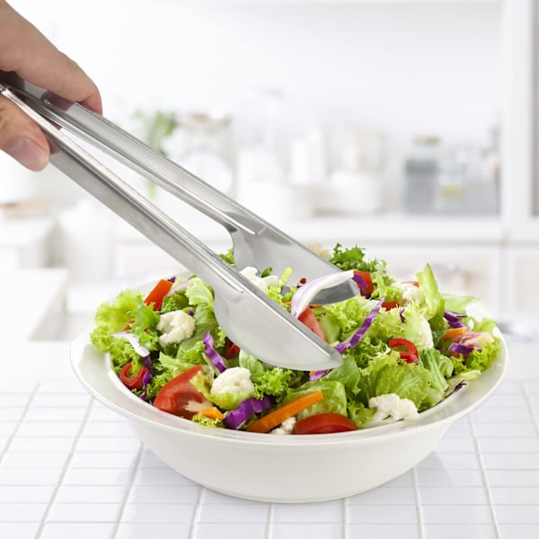 Serveringstänger Kökstänger, Rostfritt Stål Mat Tong Serveringstång, Matstänger för sallader, kött och grönsaker, 9 tum（2 Pack)