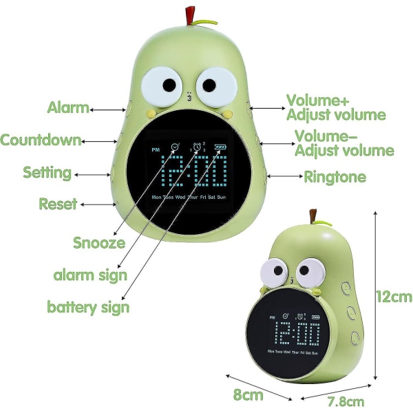 Børns lysende vækkeur Sød pære vækkeur Kreativt sengebordslampe Nattelys Programmerbar snooze-funktion Vågn op vækkeur til piger drenge