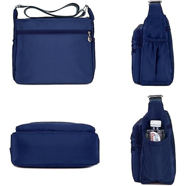 Kvinners Multi-Pocket Casual Crossbody Håndvesker Vanntett Skulder Nylon Vesker Marineblå
