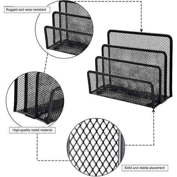 Brevsorter, sorte brevkasser i mesh, kontorbrevholder med 3 rum (sort)