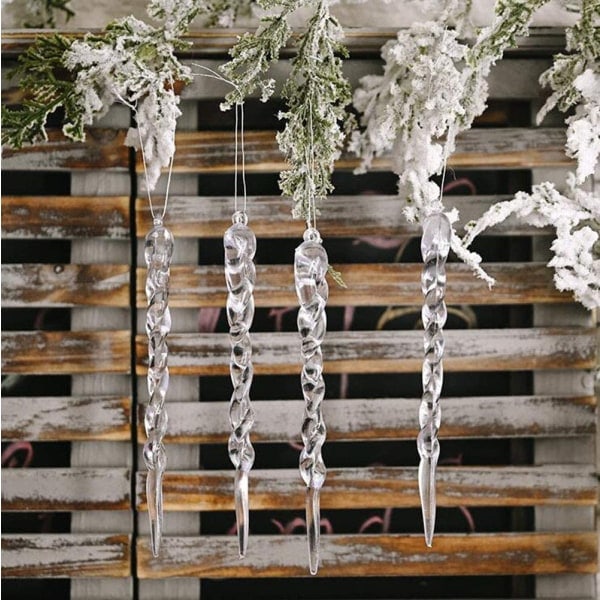 Juletrepynt Istapp plast transparent 12-pakning