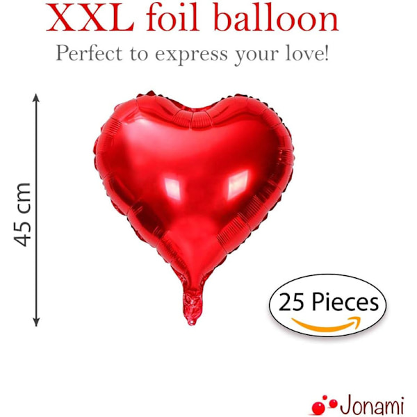 25 Hjerte Folieballonger for Helium eller Luft, Røde Hjerteformede for Romantisk Dekor Bryllupsforslag Alle