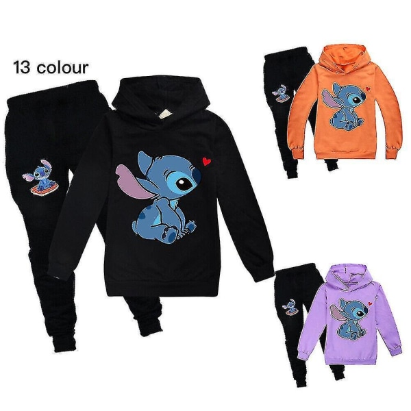Lilo Stitch Träningsdräkt 2st Hooded Top Huvtröja Byxor Outfit Set Sportkläder för barn 120cm Orange