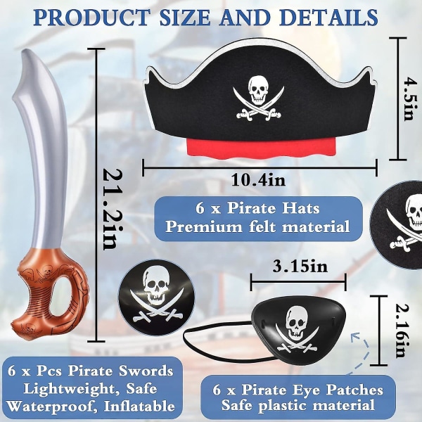 Pirate Hat Set - Barn Halloween Kostym Party Favors