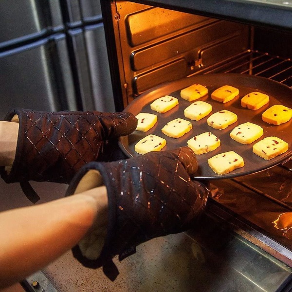 1 par svarte sklisikre kjøkkenovnshansker, bomullshansker for varmebestandig matlaging, baking, grilling, svart