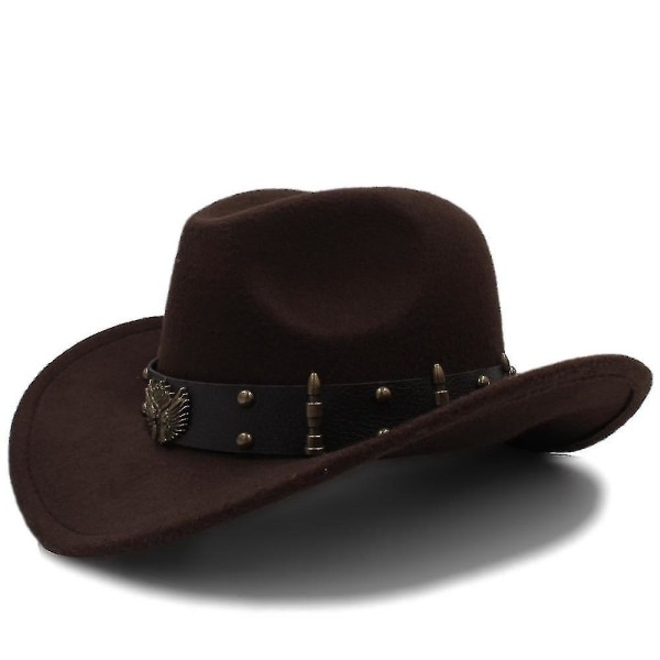 Dame Menn Ull Western Cowboy Hat - Gentleman Jazz Sombrero Hombre CapCoffee