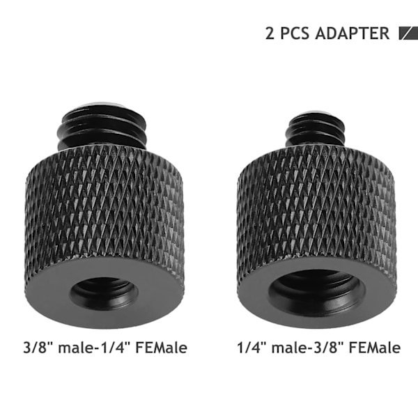 2 stk Skrueadapter Tråd 1/4\" Hann til 3/8\" Hunn og 3/8\" Hann til 1/4\" Hunn Adaptersett for Kamera Monitor, Stativ