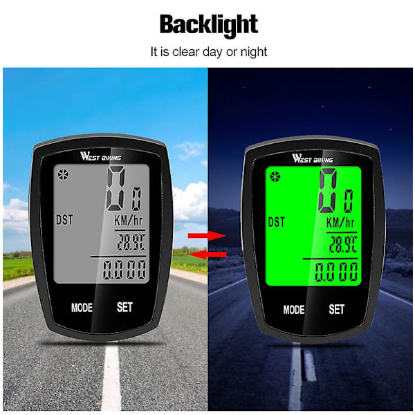 Trådløs cykel speedometer vandtæt trådløs cykelcomputer cykel speedometer med LCD-display og multifunktion sort