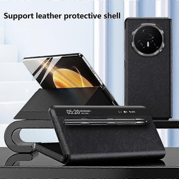 For Honor Magic V3 5G Deksel Display Vindu PU Lær Telefon Shell med Stylus Black