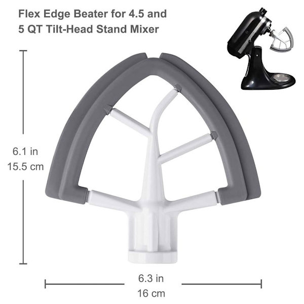 Flex Edge Beater för Tilt-Head Stand Mixer, Flat Beater Paddle med flexibla silikonkanter Skålskrapa, Vit