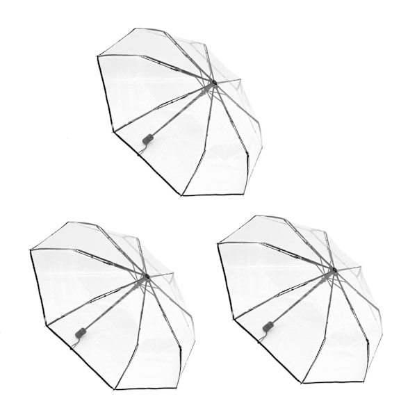 3x Transparent Paraply Automatisk Paraply Regn Kvinder Mænd Sol Regn Auto Paraply Transparent + Sort