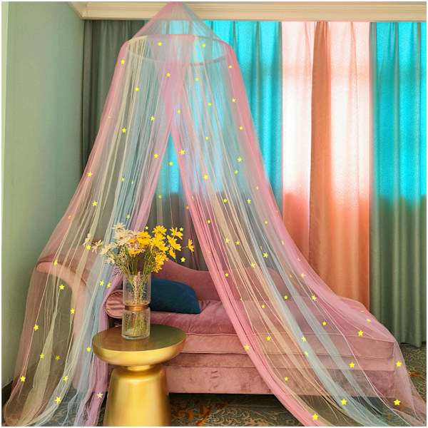 Bed Canopy with Lights, Bed Canopy for Girls Princess with Luminous Stars, Canopy Bed Curtains for Twin to King Size Bed