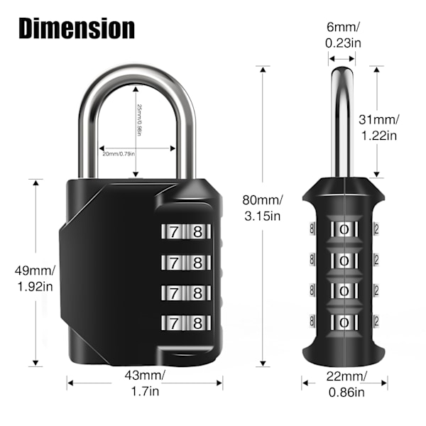 2 stk. Kombinationslås Vandafvisende 4-cifret Hængeslås med Kombinationskode, Zink Legering Kombinationslås til Dør, Værktøjskasser