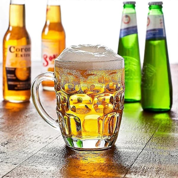 Brittiska Dimple Pint Glasmuggar Set om 4, 568 ml Hållbara Ölstop i Glas för Ölälskare Hemmabars Presentförpackning