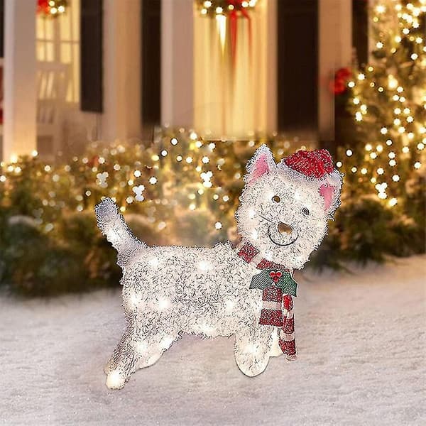 2D Julehund med LED-lys Havepynt med Akryl Havepind Q6