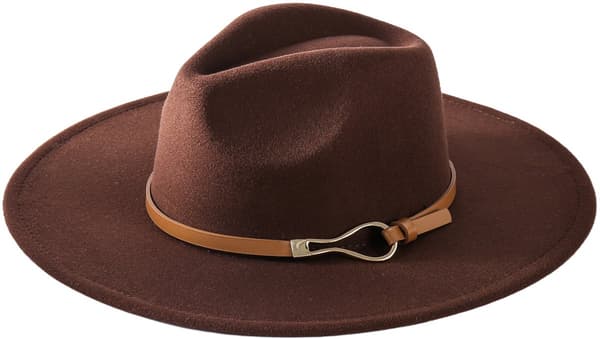 Fedora Hat med Uldfølelse til Kvinder med Justerbart Bælte Bred Skygge Panama Stil Solhat til Efterår Vinter Udendørs Brun One Size