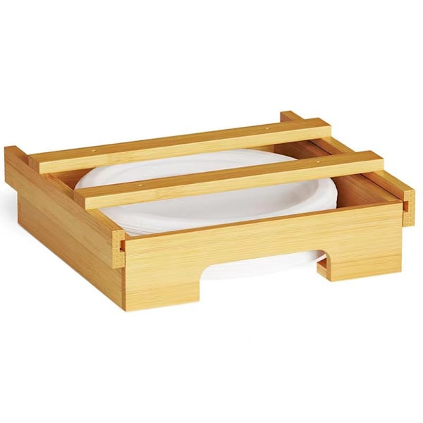 10-inch Paper Plate Dispenser, Under Cabinet Bamboo Plates Holder, Kitchen Counter Vertical Plate Dipensers Holders Countertop