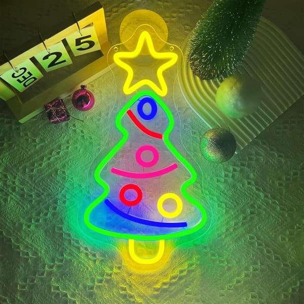 Julgrans LED-neonskylt, USB-driven akryl neonljus för sovrum, barnrum, heminredning, bar, bröllopsfest, dekorationer
