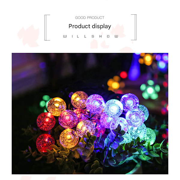 50 LED Aurinkovalot Ulkokäyttöön 7m 8 Tilaa Valaistus Aurinkovalot Vedenpitävällä Valoanturilla Kristallipallo Lämmin Valkoinen Aurinkolamppu Koriste Colorful