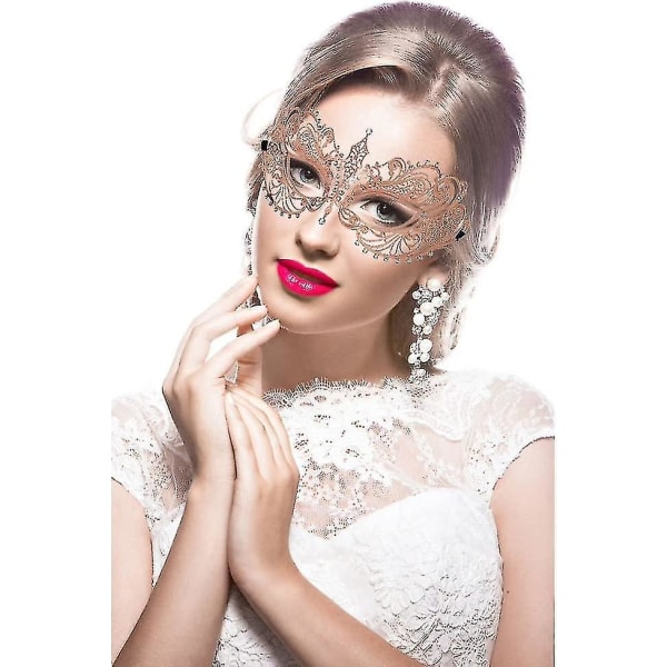 Maskeradmask för kvinnor, laserskuren metall venetiansk karnevalbollsmask