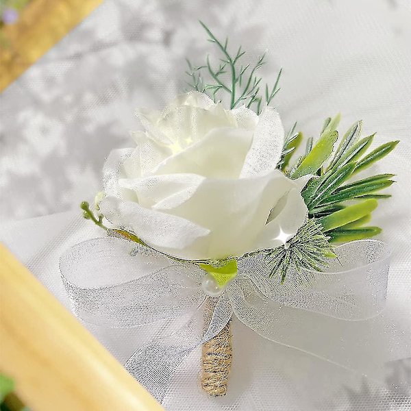 2 stk. Hvide Rose Dame Håndled Blomster og Herre Knaphuls Corsage Velegnet til Brud og Brudepige Bryllup Prom