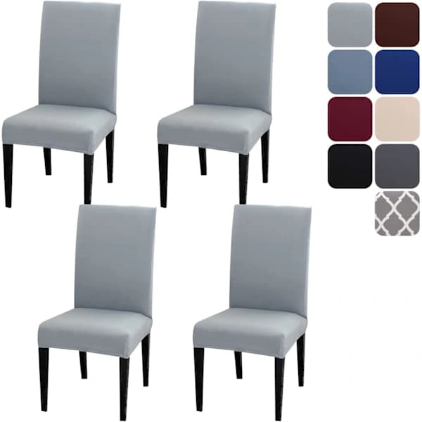 Spisestoltrekk Sett med 4 Elastiske Avtagbare Vaskbare Trekk til Hotell Bryllup Kjøkken Spisestue Lys Grå light Grey 4pcs