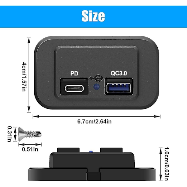 2 kpl 12v Usb-pistorasiaa, kaksoisnopea lataus 3.0 12v pistorasia Usb-laturi ja Pd Type-c (usb C), 12v 24v Usb-laturi vedenpitävä virtapistorasia-adapteri Auton laturi