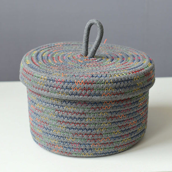 Kurver med Lokk Vevd Bomullsrepskurver Oppbevaringsdekorasjon for Hyller Rosa 22x14cm