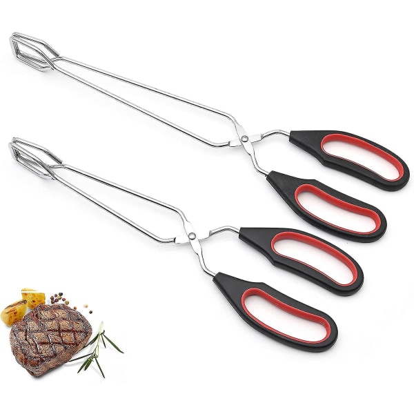 2pcs Scissor Tongs, 9/11 Inch Kitchen Cooking Tong Metal Grilling Barbecue Tongs