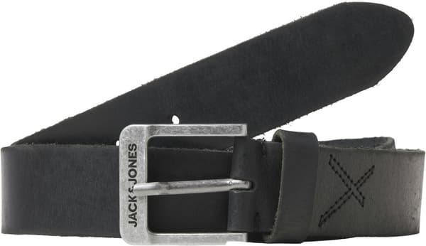 JACK&JONES JACROCK Læderbælte til Mænd, Justerbart Spænde, Afslappet Klassisk Sort Ægte Læderbælte til Hverdagsbrug