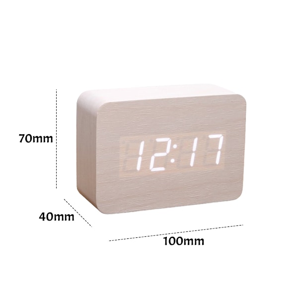 Trä Digital Väckarklocka med Justerbar Ljusstyrka, Röststyrning, LED-Klocka, Rektangulär Display, Tid, Temperatur, Heminredning