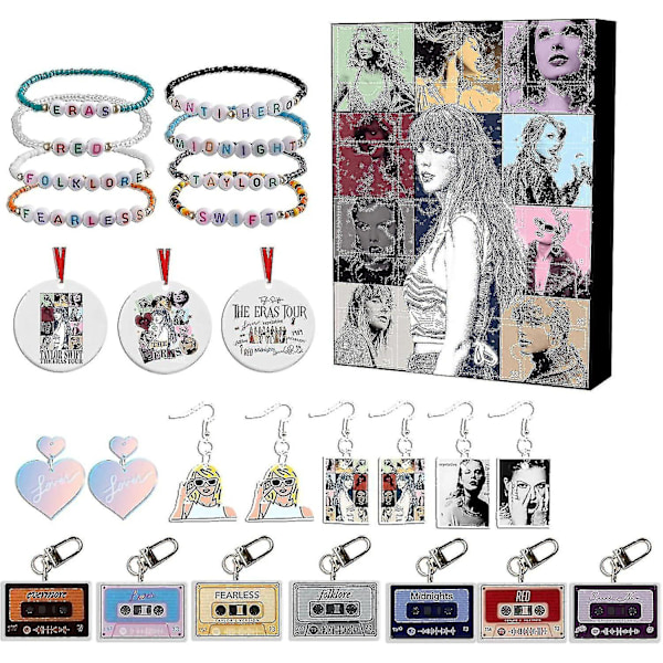Taylor The Swift Julekalender med 24 Julegaver - Akrylpynt og Armbånd - Juleklassikere - ZZY