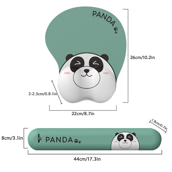 Tegneserie Panda Musemåtte med håndledsstøtte, skridsikker bund, ergonomisk gaming musemåtte smertelindring, sød musemåtte til computer