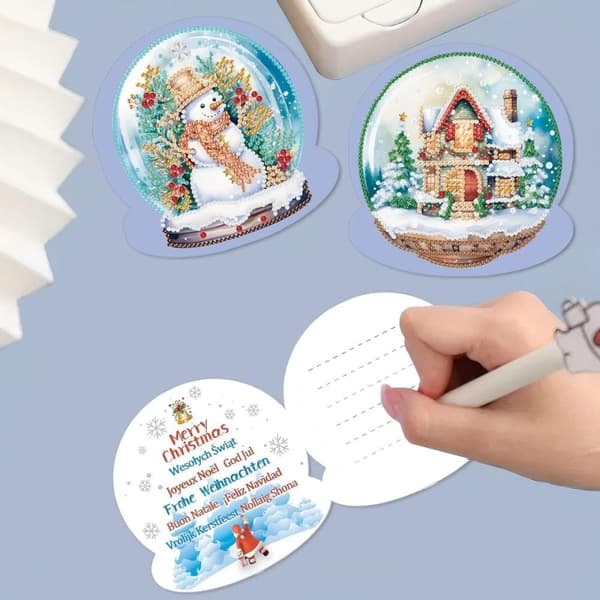 DIY Diamantmaling Julekort - Sett med 8 Stk - 5D Perlemontering inkl. Konvolutter