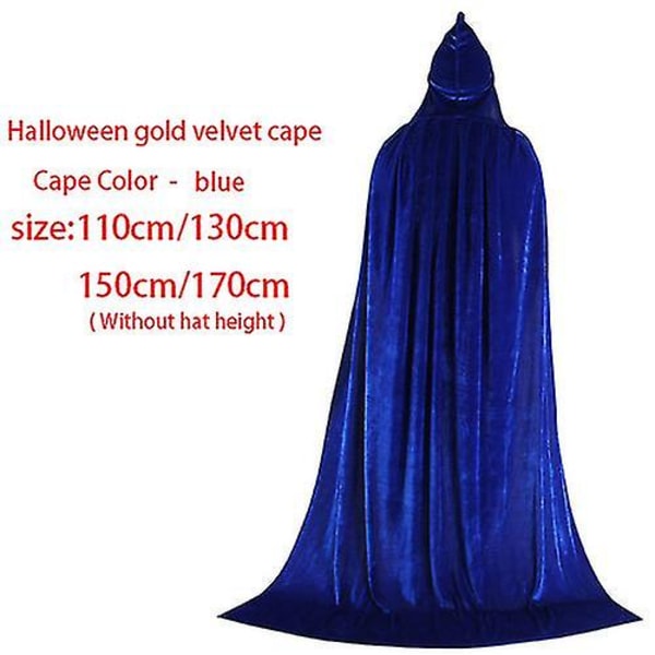 Unisex huvakappa, hel lång sammetskappa för halloweenkostymer_hh 150cm blue