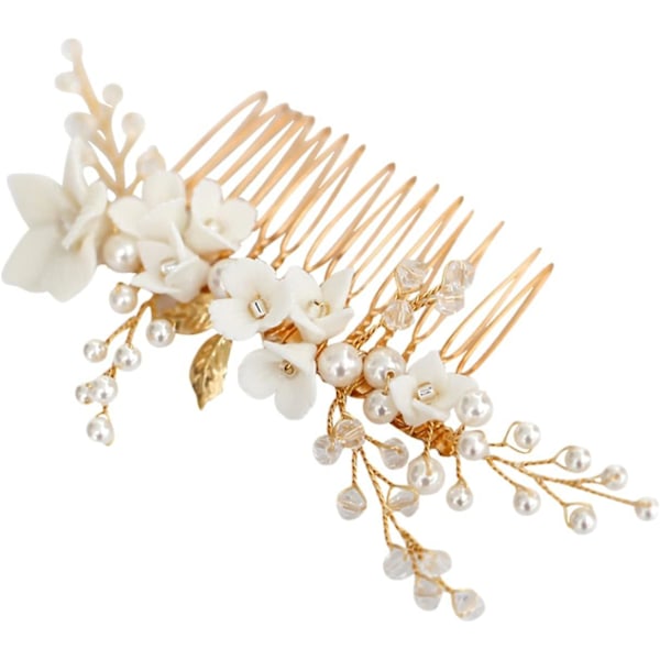 Gull Tiara Hodeplagg for Brud Bryllup Hårkam Brud Hårpynt Perle Brud Hodeplagg Kam Brud Hårkam Legering Hårkam Bryllup Hodeplagg