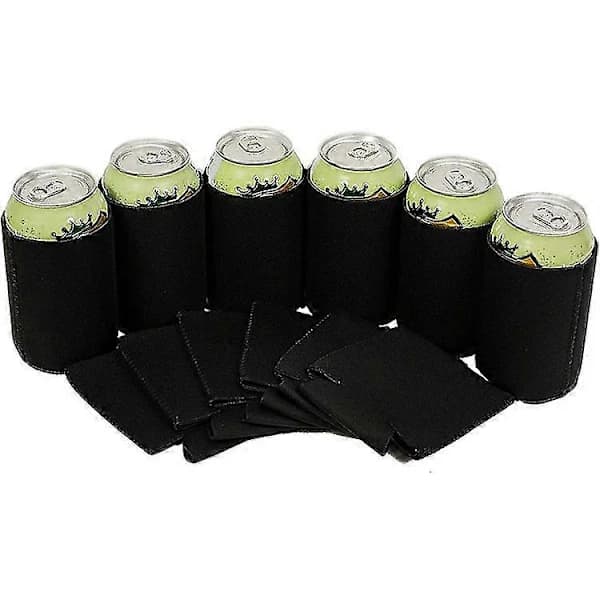 6-pak neopren dåsekøler-ærmer, isolerede, blanke drikkevareholdere til øldåser og flasker, sort, 6,5 x 10 cm