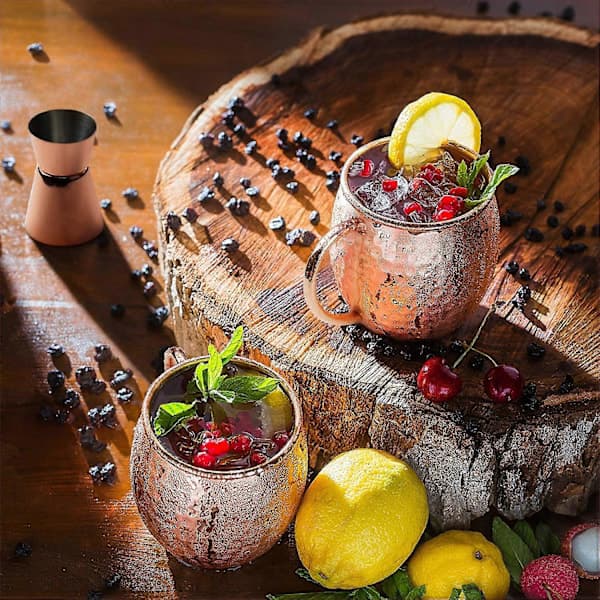 Moscow Mule Muggar Set om 4 Hamrade Koppar Cocktail Ölkoppar för Kalla Drycker Koppar