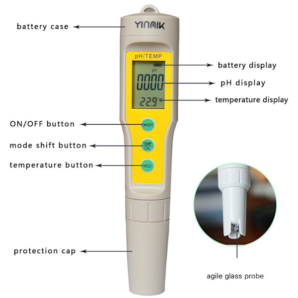 INF Digitalt vandmåler / pH-meter til vandanalyse
