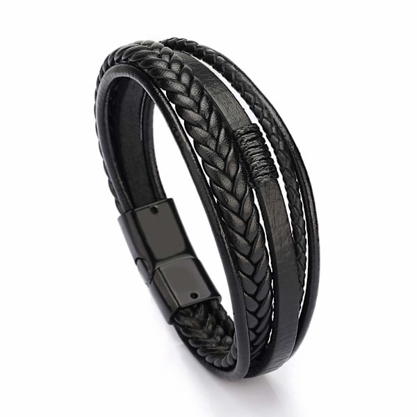 Herr svart läder multi-strand armband casual brunt flätat armband Läderkroppen är skapad med fem trådar