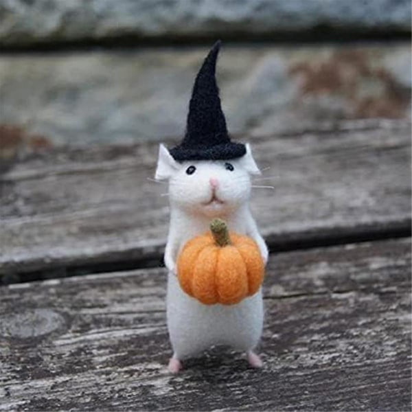 Halloween-mus med en pumpa Filtade djur, nålfiltad julmus, ullfilt Handgjord Ha