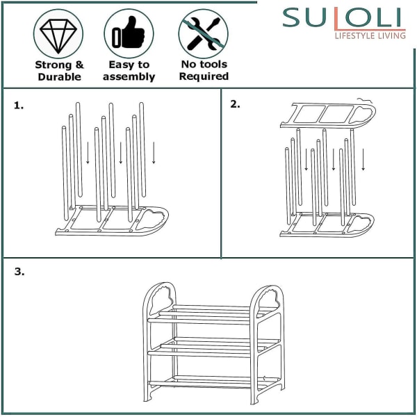 3-etasjes skohylle Mini skostativ i aluminium Metall skohylle Fottøylagring Rask montering Ingen verktøy kreves