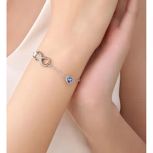 Sølv Infinity-stil armbånd med innlagt evig kjærlighet for kjæreste, kone, venn og hverandre (18+5,5 cm)