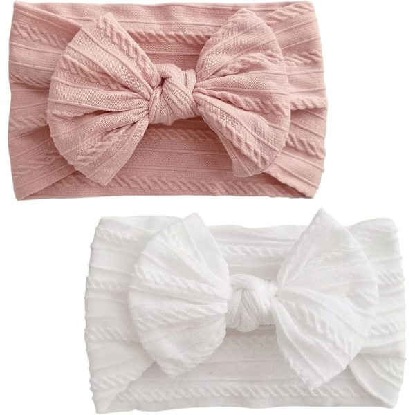 2 stk Jacquard pannebånd elastisk nylon jente hårtilbehør sløyfe pannebånd europeiske og amerikanske baby pannebånd