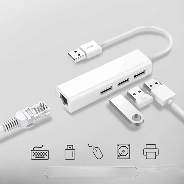 USB Ethernet Netværkskort 3 Porte Høj Hastighed USB 2.0 til RJ45 Netværksadapter 10/100 til Macbook Win med Hub