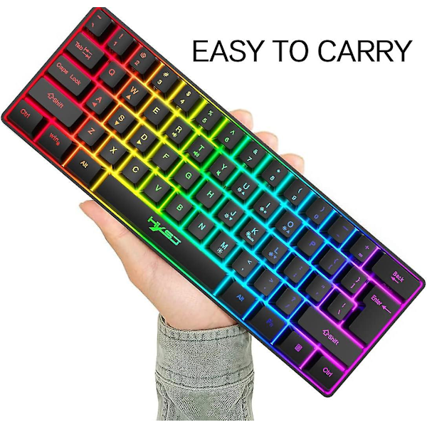 Kablet RGB-spilltastatur, 61 taster bærbar mini kompakt tastatur med 11 Chroma RGB-bakgrunnsbelysning, ABS flytende tastehette, full anti-ghosting-tasterSvart