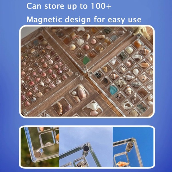 Akryl magnetisk displaybox, förvaringsbox för snäckskal, dekorativt displayfodral, liten behållare för hantverksorganisatörer (kvadratisk, 36 fack)