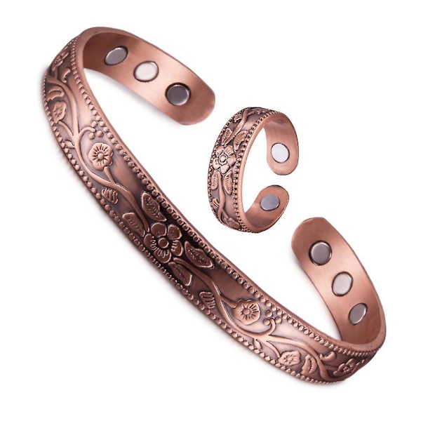 Magnetiskt armband och ringset i ren koppar för smärtlindring vid artrit och ångest
